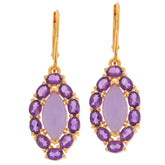Elegant marquise purple amethyst sterling silver earrings with gold accents, showcasing luxurious gemstone brilliance.